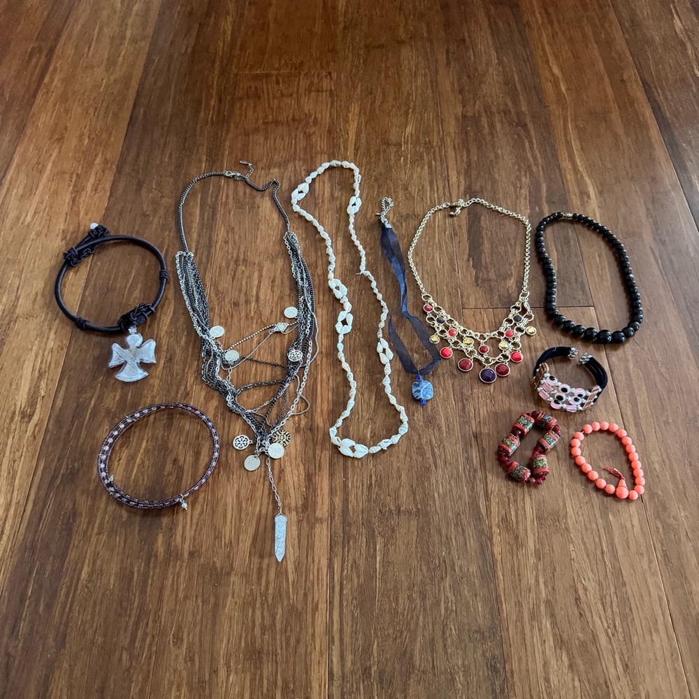 Vintage 10pc SET Boho Necklace Bracelet Choker Silver Gold Multicolor Beaded